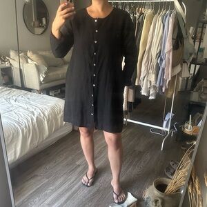 Cut Loose Linen Pocket Button Down Mini Dress in Black Size small